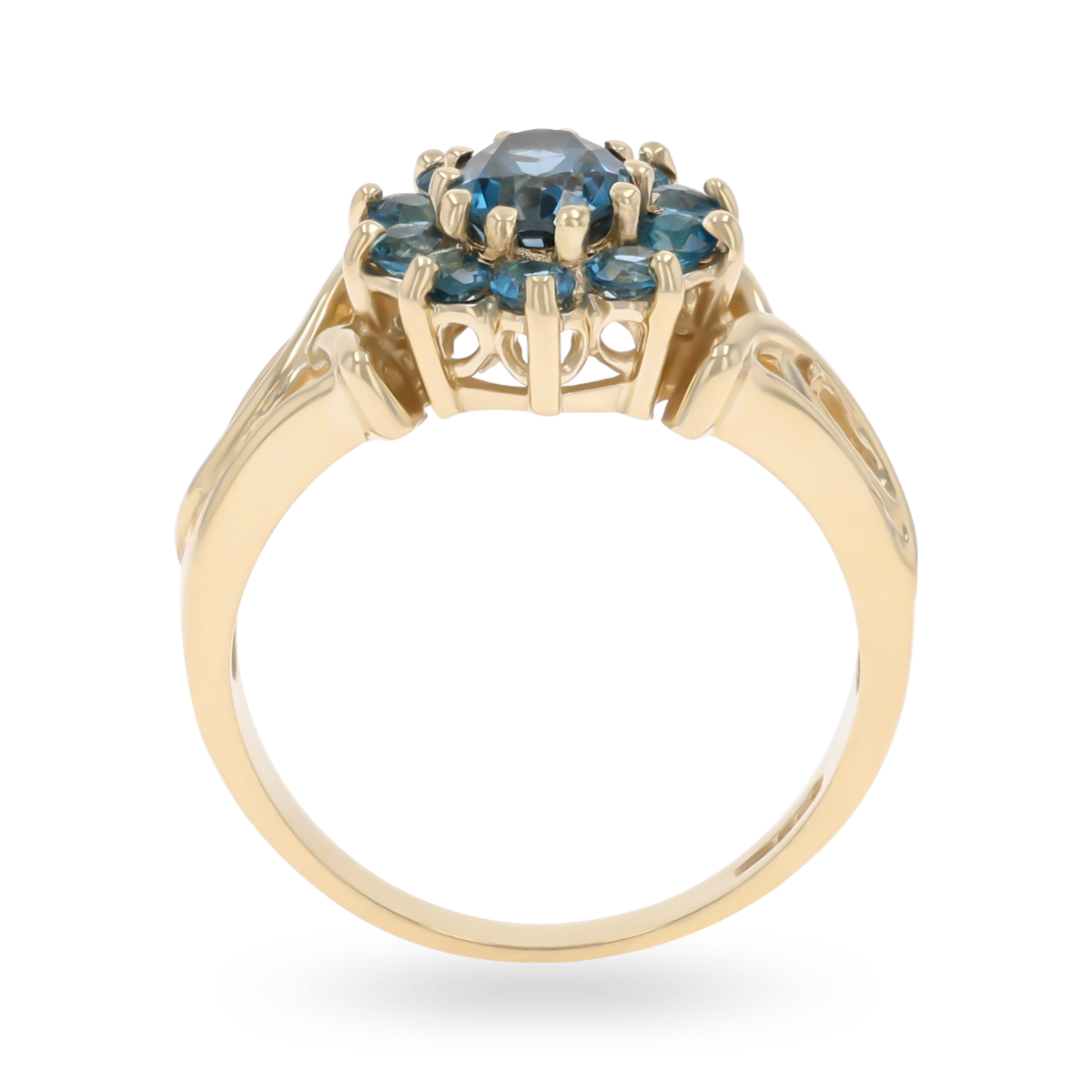 9ct Yellow Gold London Blue Topaz Cluster Ring