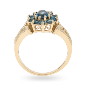 9ct Yellow Gold London Blue Topaz Cluster Ring