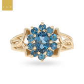 9ct Yellow Gold London Blue Topaz Cluster Ring