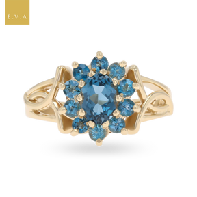 9ct Yellow Gold London Blue Topaz Cluster Ring