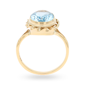 9ct Yellow Gold Oval Cut Blue Topaz Rope Edge Cocktail Ring