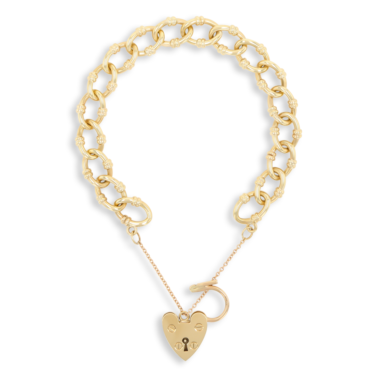 9ct Yellow Gold Oval Ribbed Link Charm Bracelet