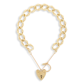 9ct Yellow Gold Oval Ribbed Link Charm Bracelet