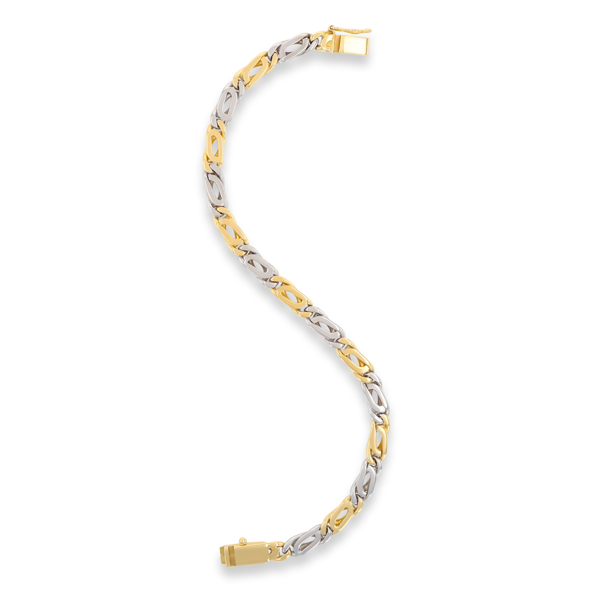 18ct Two Colour Gold Tiger's Eye Link Bracelet