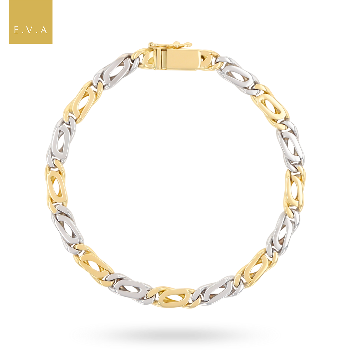 18ct Two Colour Gold Fancy Curb Link Bracelet