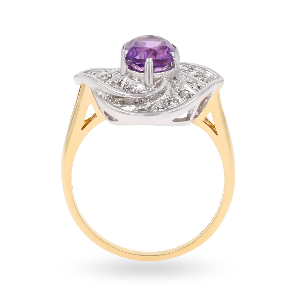 9ct Yellow Gold Oval Cut Amethyst & Diamond Cocktail Ring