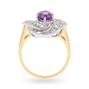 9ct Yellow Gold Oval Cut Amethyst & Diamond Cocktail Ring