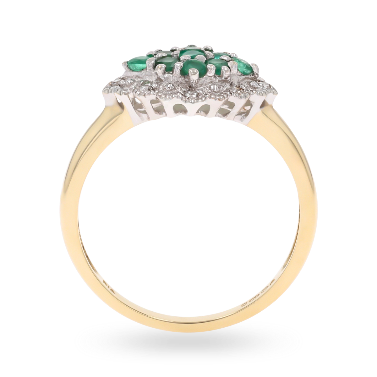 9ct Yellow Gold Emerald & Diamond Navette Cluster Ring