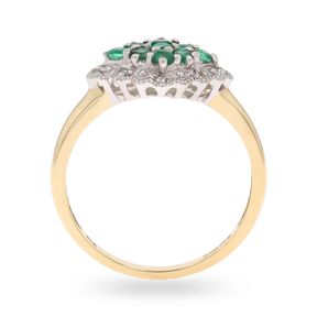 9ct Yellow Gold Emerald & Diamond Navette Cluster Ring