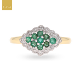 9ct Yellow Gold Emerald & Diamond Navette Cluster Ring