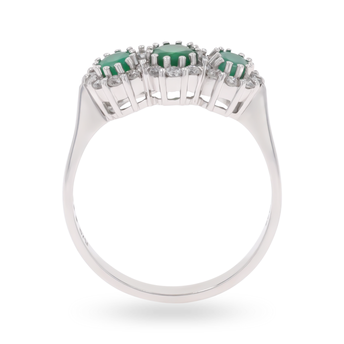 18ct White Gold Emerald & Diamond Trilogy Cluster Ring