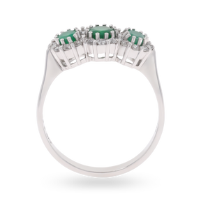 18ct White Gold Emerald & Diamond Trilogy Cluster Ring