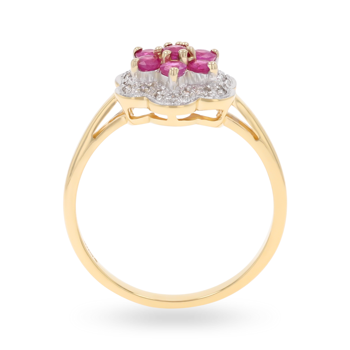 9ct Yellow Gold Ruby & Diamond Flower Cluster Ring