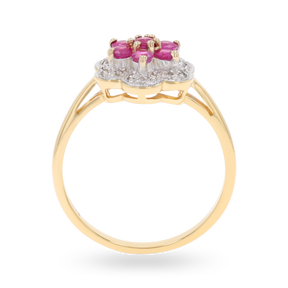 9ct Yellow Gold Ruby & Diamond Flower Cluster Ring