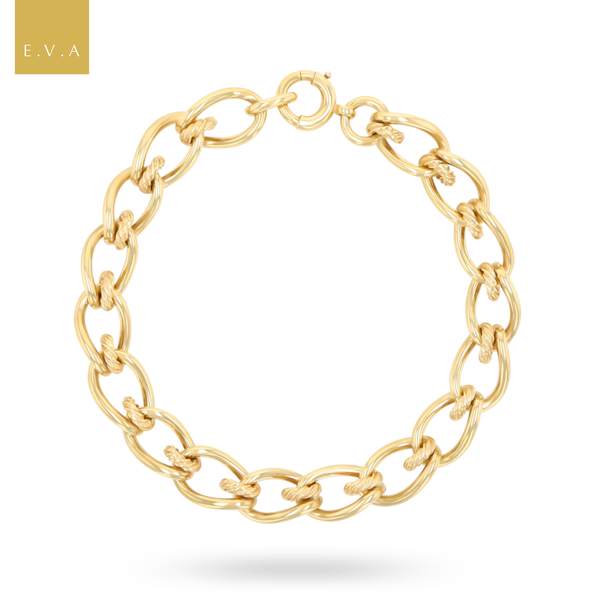 9ct Yellow Gold Elongated Curb & Cable Fancy Link Bracelet