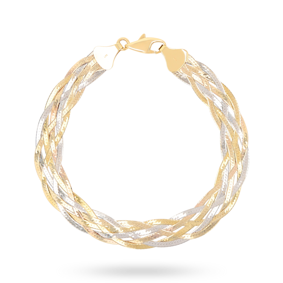 9ct Three Colour Gold Six Plait Herringbone Bracelet