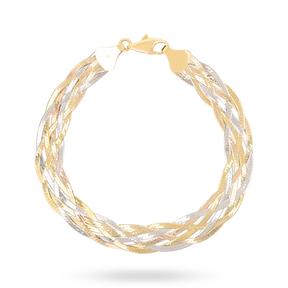 9ct Three Colour Gold Six Plait Herringbone Bracelet