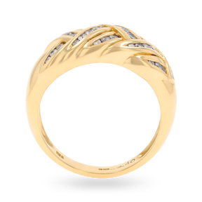 18ct Yellow Gold Diamond Set Weave Bombé Ring