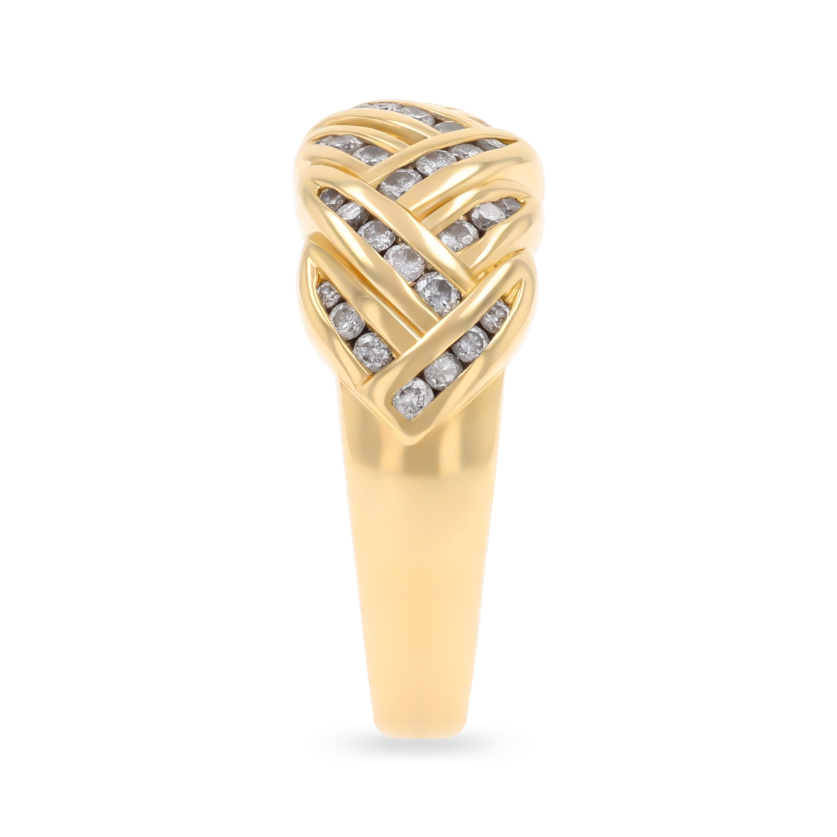 18ct Yellow Gold Diamond Set Weave Bombé Ring