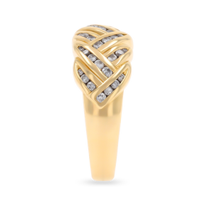 18ct Yellow Gold Diamond Set Weave Bombé Ring
