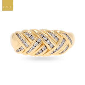 18ct Yellow Gold Diamond Set Weave Bombé Ring