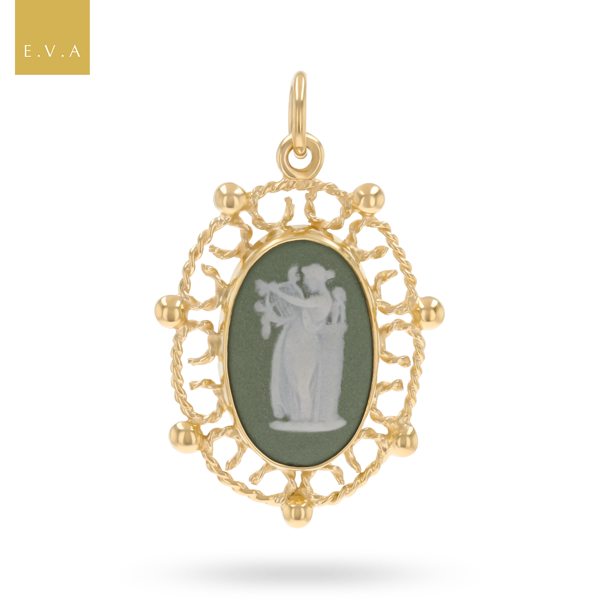 9ct Yellow Gold Wedgwood Green Jasperware Cameo Pendant