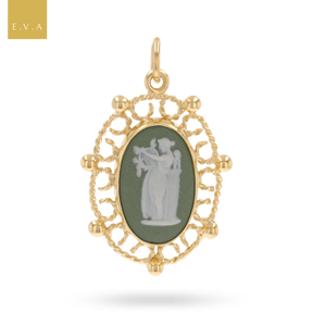 9ct Yellow Gold Wedgwood Green Jasperware Cameo Pendant