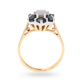 9ct Yellow Gold Sapphire & Opal Flower Cluster Ring