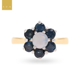 9ct Yellow Gold Sapphire & Opal Flower Cluster Ring