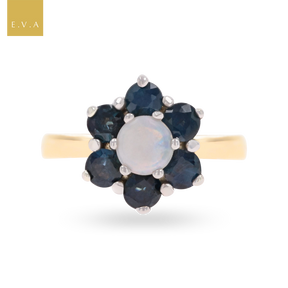 9ct Yellow Gold Sapphire & Opal Flower Cluster Ring
