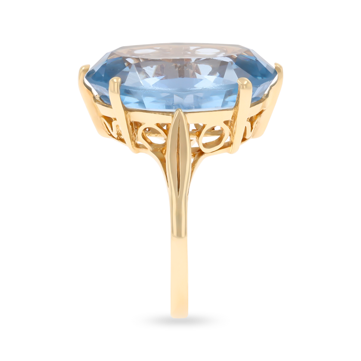 9ct Yellow Gold Oval Cut Synthetic Blue Spinel Cocktail Ring