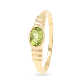 9ct Yellow Gold Oval Shaped Peridot Bezel Set Solitaire Ring