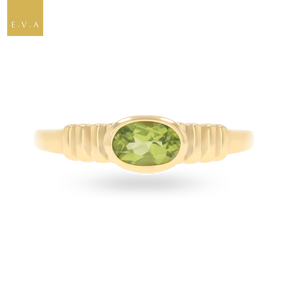 9ct Yellow Gold Oval Shaped Peridot Bezel Set Solitaire Ring