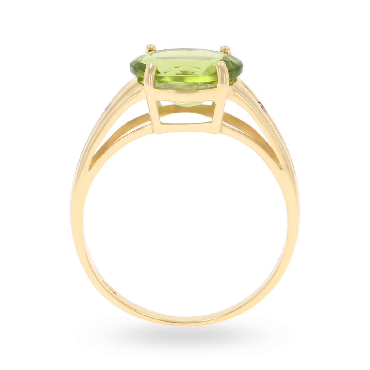 9ct Yellow Gold Oval Cut Peridot & Diamond Solitaire Ring