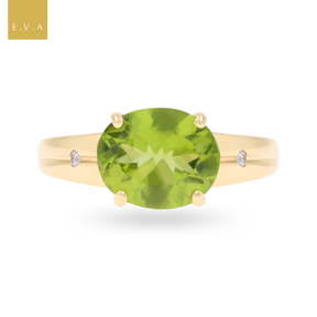 9ct Yellow Gold Oval Cut Peridot & Diamond Solitaire Ring