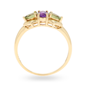 9ct Yellow Gold Amethyst & Peridot Trilogy Ring