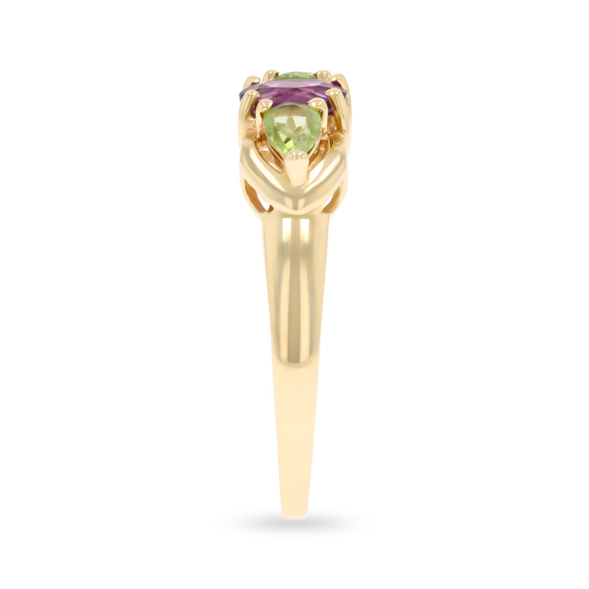 9ct Yellow Gold Amethyst & Peridot Trilogy Ring