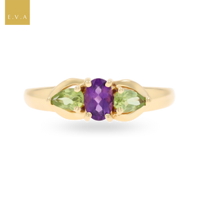 9ct Yellow Gold Amethyst & Peridot Trilogy Ring