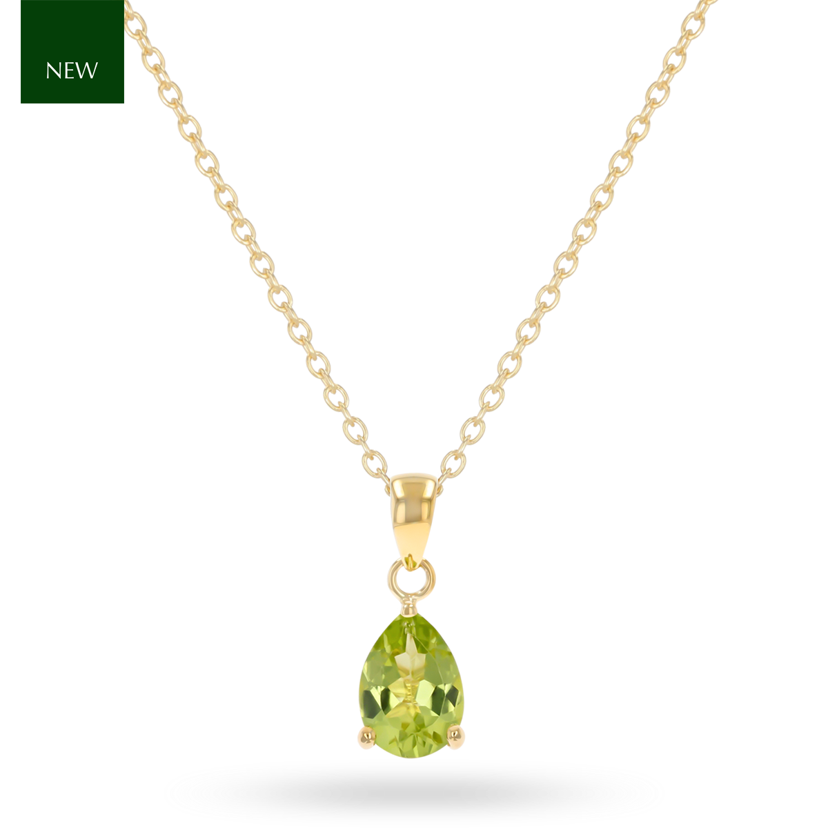 9ct Yellow Gold Pear Shaped Peridot Claw Set Pendant & Chain