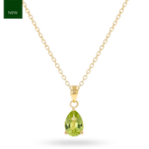 9ct Yellow Gold Pear Shaped Peridot Claw Set Pendant & Chain