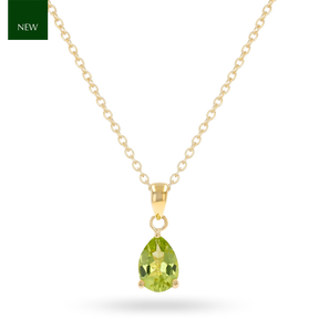 9ct Yellow Gold Pear Cut Peridot Solitaire Pendant