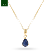 9ct Yellow Gold Pear Shaped Sapphire Claw Set Pendant & Chain