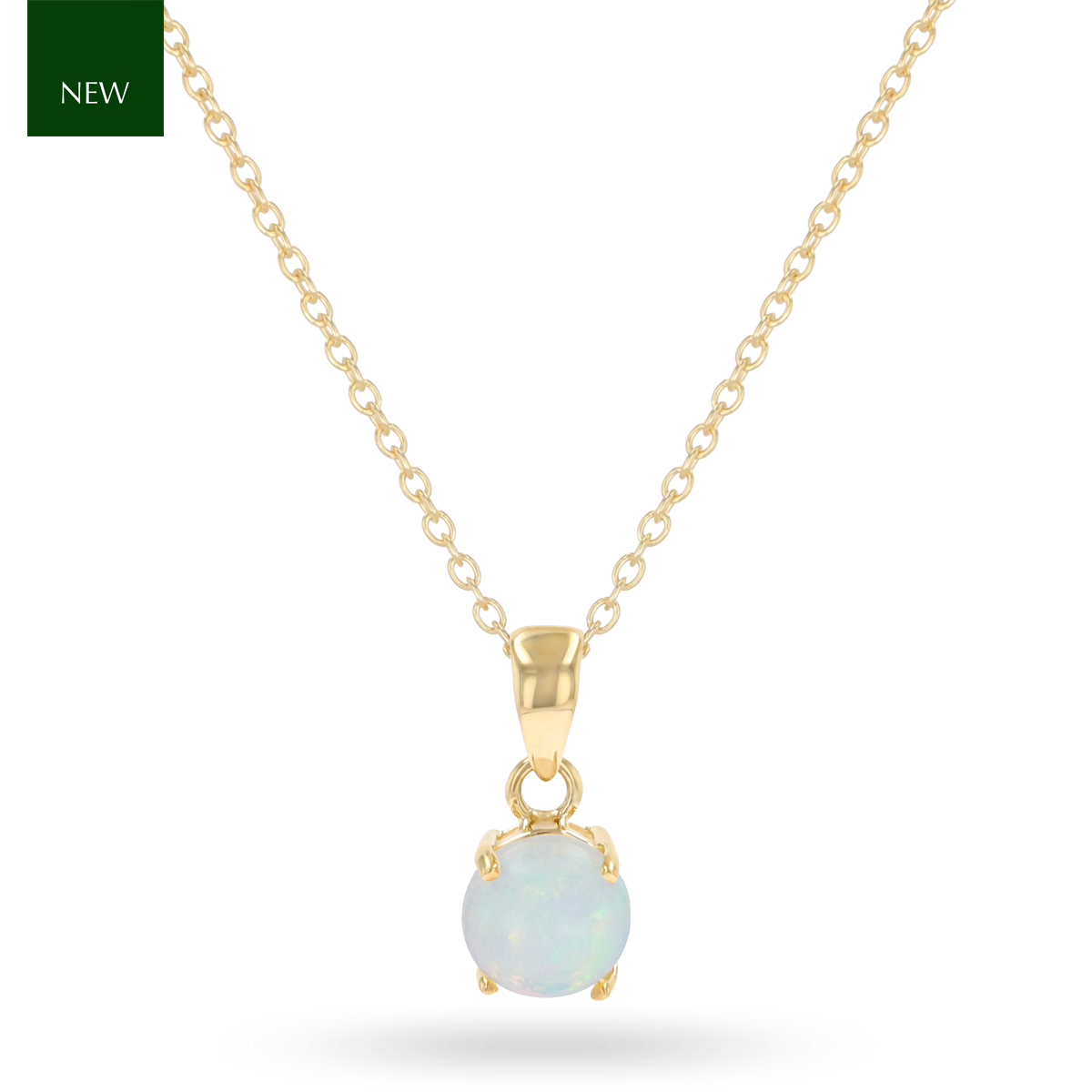 9ct Yellow Gold Round Shaped Opal Claw Set Pendant & Chain
