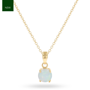 9ct Yellow Gold Round Shaped Opal Claw Set Pendant & Chain