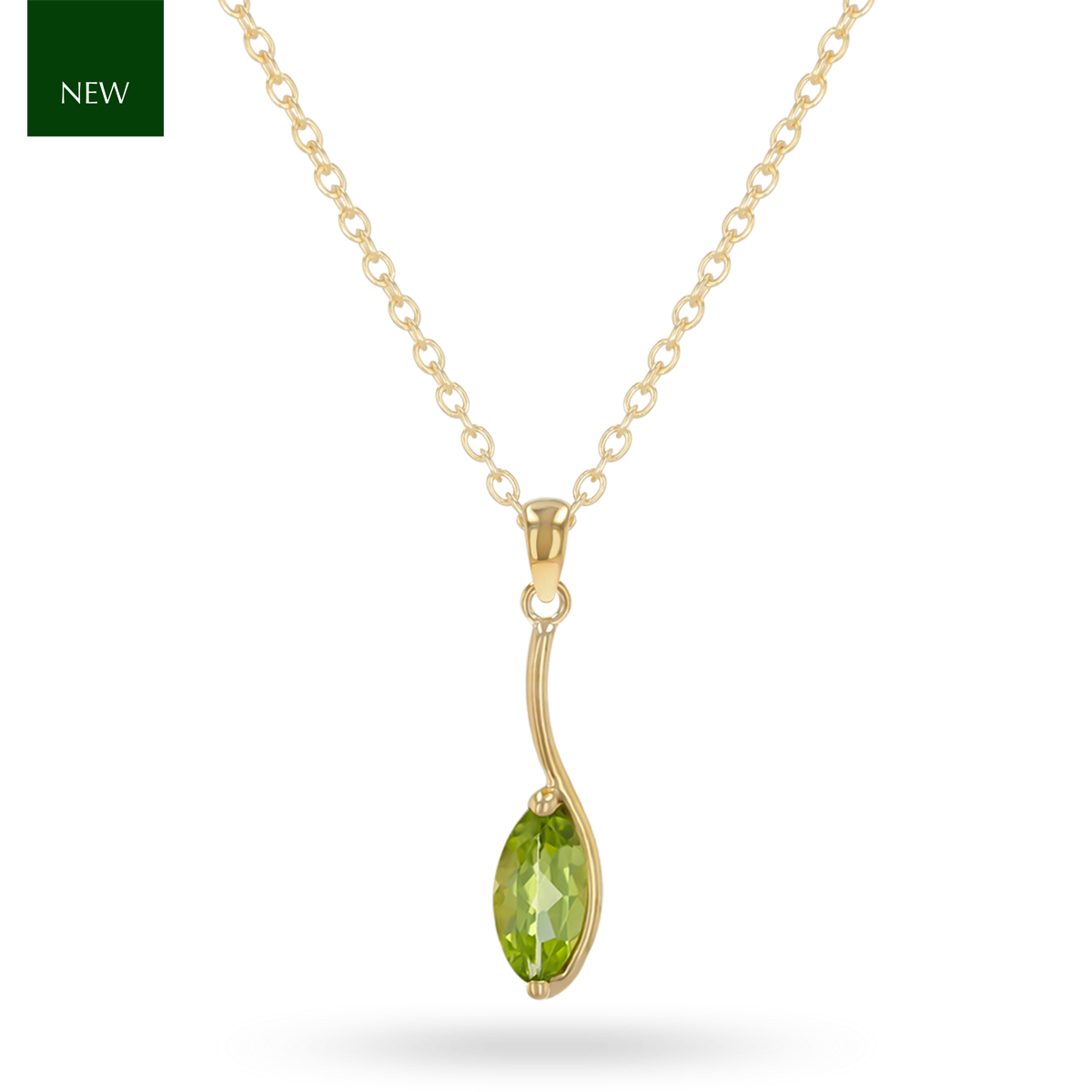 9ct Yellow Gold Marquise Shaped Peridot Pendant & Chain