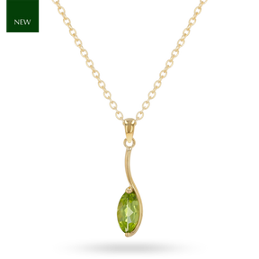 9ct Yellow Gold Marquise Shaped Peridot Pendant & Chain