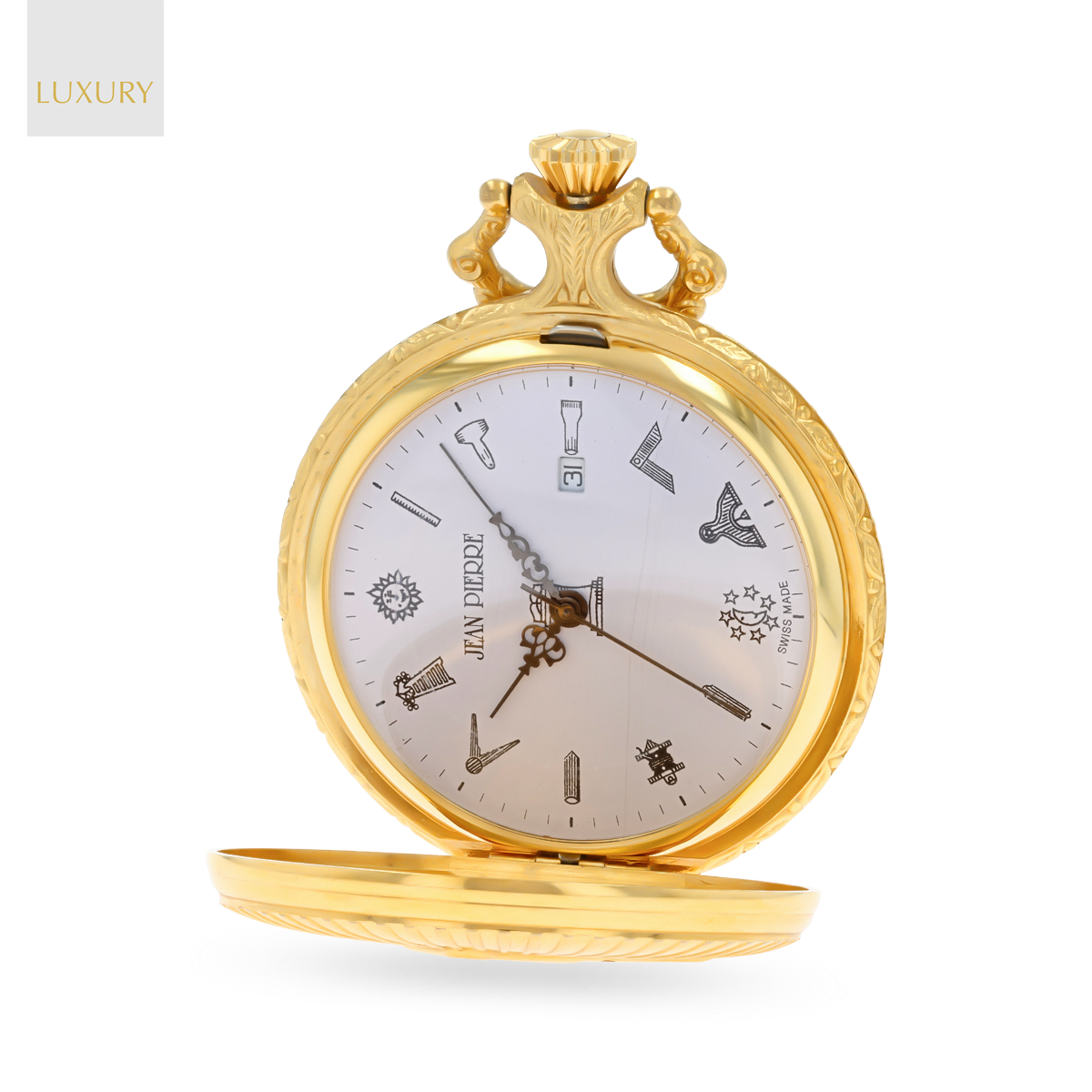 Jean Pierre Masonic Full Hunter Gold Plated Pocket Watch