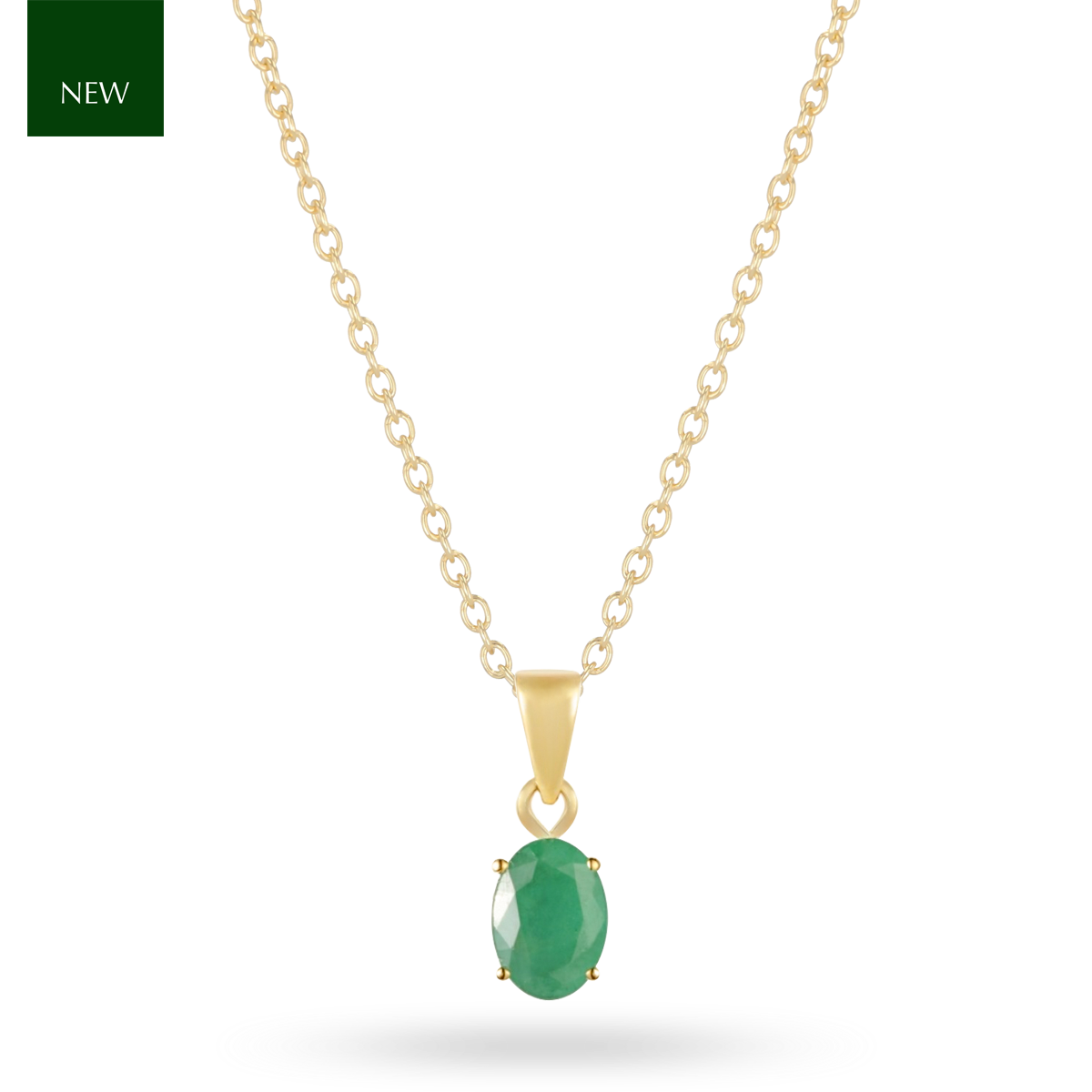 9ct Yellow Gold Oval Shaped Emerald Claw Set Pendant & Chain