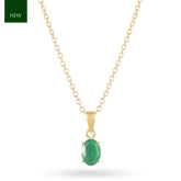 9ct Yellow Gold Oval Shaped Emerald Claw Set Pendant & Chain