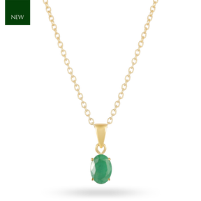 9ct Yellow Gold Oval Shaped Emerald Claw Set Pendant & Chain